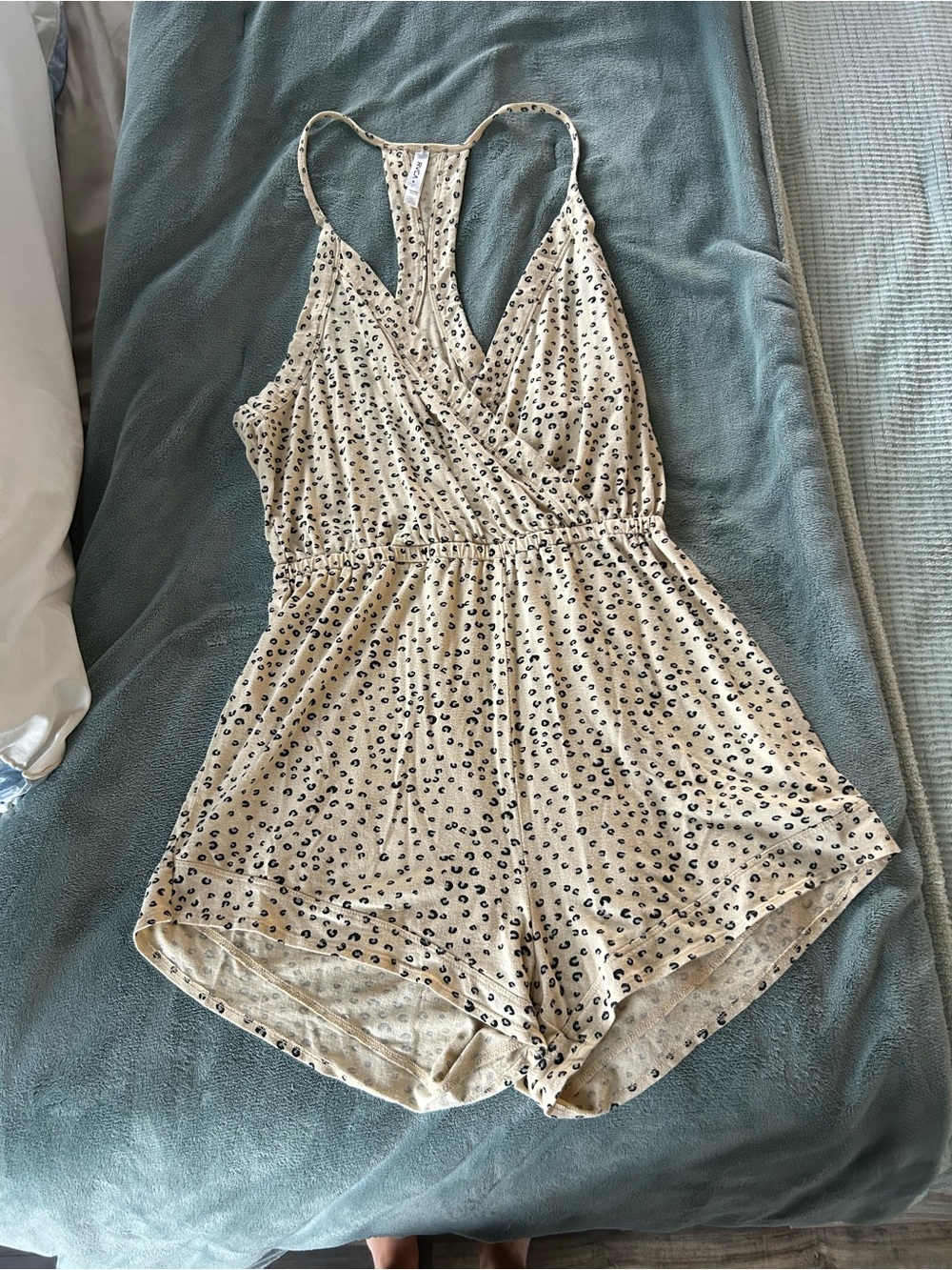 RVCA Cream Leopard-Print Sleeveless Romper
